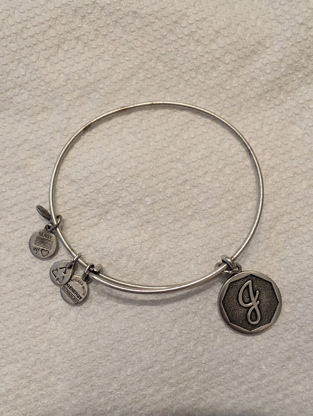 Alex and Ani Silver Initial 'J' Charm Bangle